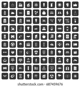 100 solar energy icons set in black color isolated vector illustration