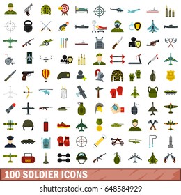 100 soldier icons set in flat style for any design vector illustration