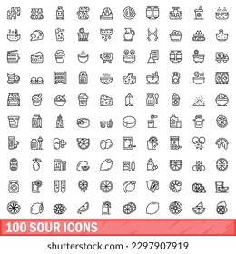 100 sour icons set. Outline illustration of 100 sour icons vector set isolated on white background