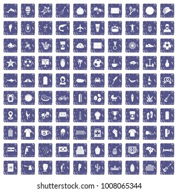 100 South America icons set in grunge style sapphire color isolated on white background vector illustration