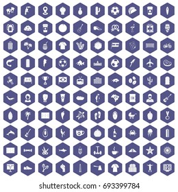100 South America icons set in purple hexagon isolated vector illustration