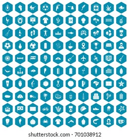 100 South America icons set in sapphirine hexagon isolated vector illustration