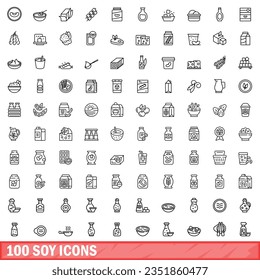 100 soy icons set. Outline illustration of 100 soy icons vector set isolated on white background