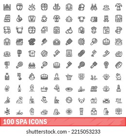 100 spa icons set. Outline illustration of 100 spa icons vector set isolated on white background