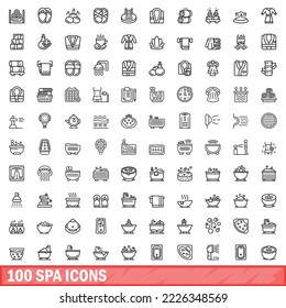 100 spa icons set. Outline illustration of 100 spa icons vector set isolated on white background