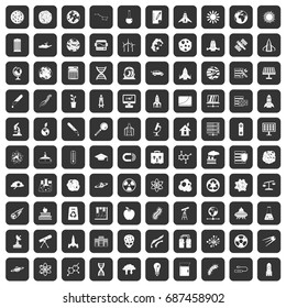 100 space icons set in black color isolated vector illustration