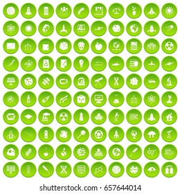 100 space icons set green circle isolated on white background vector illustration