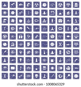 100 space icons set in grunge style sapphire color isolated on white background vector illustration