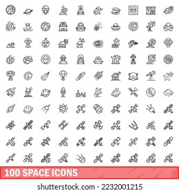 100 space icons set. Outline illustration of 100 space icons vector set isolated on white background