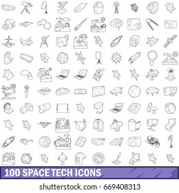 100 space tech icons set in outline style for any design vector illustration