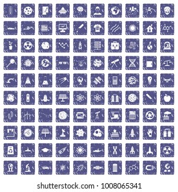 100 space technology icons set in grunge style sapphire color isolated on white background vector illustration