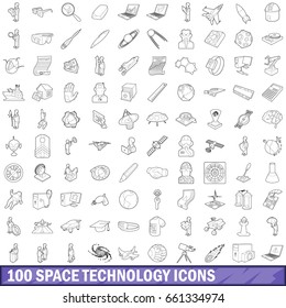 100 space technology icons set in outline style for any design vector illustration