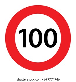 100 speed limitation road sign on white background