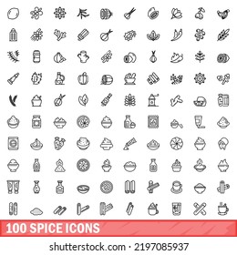 100 spice icons set. Outline illustration of 100 spice icons vector set isolated on white background