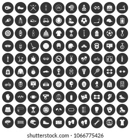 100 sport accessories icons set in simple style white on black circle color isolated on white background vector illustration