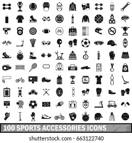 100 sport accessories icons set in simple style for any design vector illustration