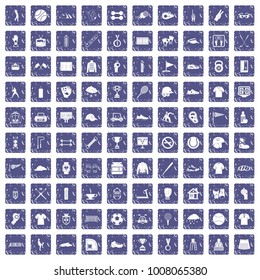 100 sport club icons set in grunge style sapphire color isolated on white background vector illustration