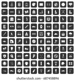 100 sport club icons set in black color isolated vector illustration