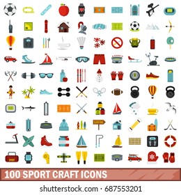100 sport craft icons set in flat style for any design vector illustration