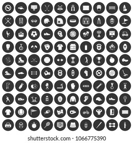 100 sport equipment icons set in simple style white on black circle color isolated on white background vector illustration