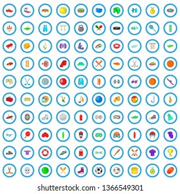 100 sport equipment icons set in cartoon style for any design vector illustration