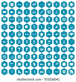 100 sport equipment icons set in sapphirine hexagon isolated vector illustration