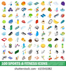 100 sport and fitness icons set in isometric 3d style for any design vector illustration