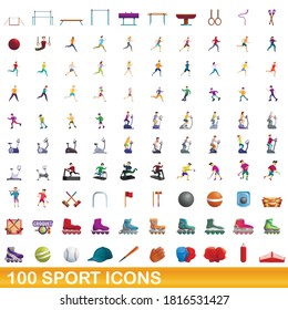 100 sport icons set. Cartoon illustration of 100 sport icons vector set isolated on white background