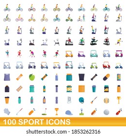 100 sport icons set. Cartoon illustration of 100 sport icons vector set isolated on white background