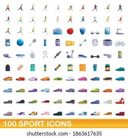 100 sport icons set. Cartoon illustration of 100 sport icons vector set isolated on white background