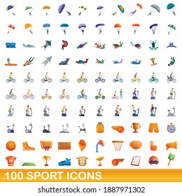 100 sport icons set. Cartoon illustration of 100 sport icons vector set isolated on white background