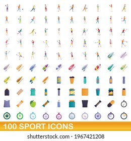 100 sport icons set. Cartoon illustration of 100 sport icons vector set isolated on white background