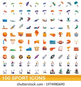 100 sport icons set. Cartoon illustration of 100 sport icons vector set isolated on white background