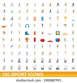100 sport icons set. Cartoon illustration of 100 sport icons vector set isolated on white background