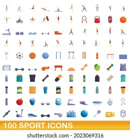 100 sport icons set. Cartoon illustration of 100 sport icons vector set isolated on white background