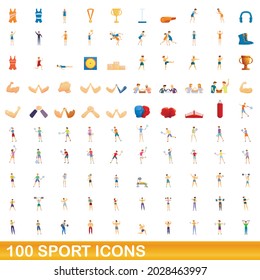 100 sport icons set. Cartoon illustration of 100 sport icons vector set isolated on white background