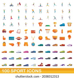 100 sport icons set. Cartoon illustration of 100 sport icons vector set isolated on white background