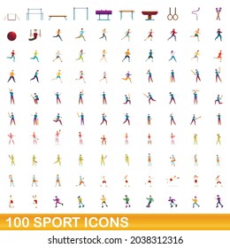 100 sport icons set. Cartoon illustration of 100 sport icons vector set isolated on white background