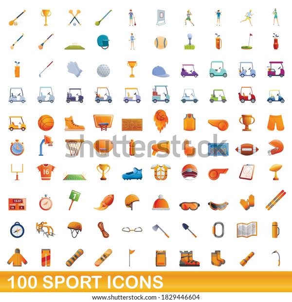 100 sport icons set. Cartoon
illustration of 100 sport icons vector set isolated on white
background