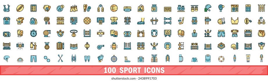 100 sport icons set. Color line set of sport vector icons thin line color flat on white