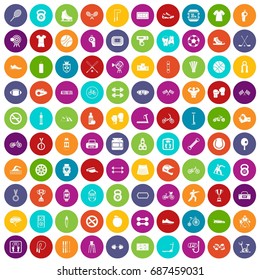 100 sport icons set in different colors circle isolated vector illustration