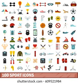 100 sport icons set in flat style. Illustration of sport icons set isolated vector for any design