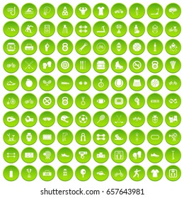 100 sport icons set green circle isolated on white background vector illustration
