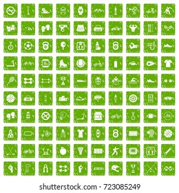 100 sport icons set in grunge style green color isolated on white background vector illustration