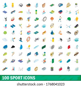 100 sport icons set in isometric 3d style for any design vector illustration