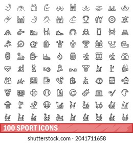 100 sport icons set. Outline illustration of 100 sport icons vector set isolated on white background