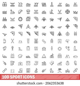 100 sport icons set. Outline illustration of 100 sport icons vector set isolated on white background