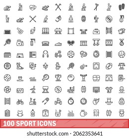 100 sport icons set. Outline illustration of 100 sport icons vector set isolated on white background