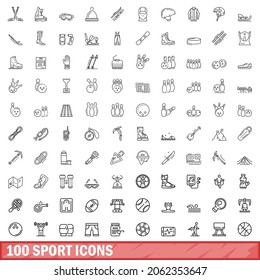 100 sport icons set. Outline illustration of 100 sport icons vector set isolated on white background