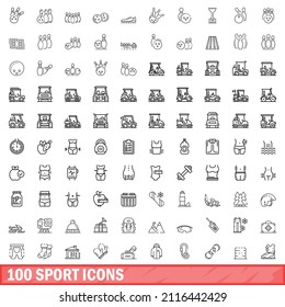 100 sport icons set. Outline illustration of 100 sport icons vector set isolated on white background